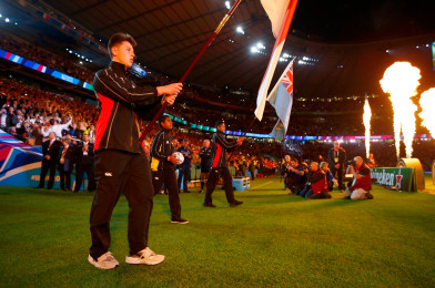 LONDON, ENGLAND - SEPTEMBER 18:  Flagbearers during the 2015 Rugby World Cup Pool A match between England and Fiji at Twickenham Stadium on September 18, 2015 in London, United Kingdom.  (Photo by Chris Lee - World Rugby/World Rugby via Getty Images)