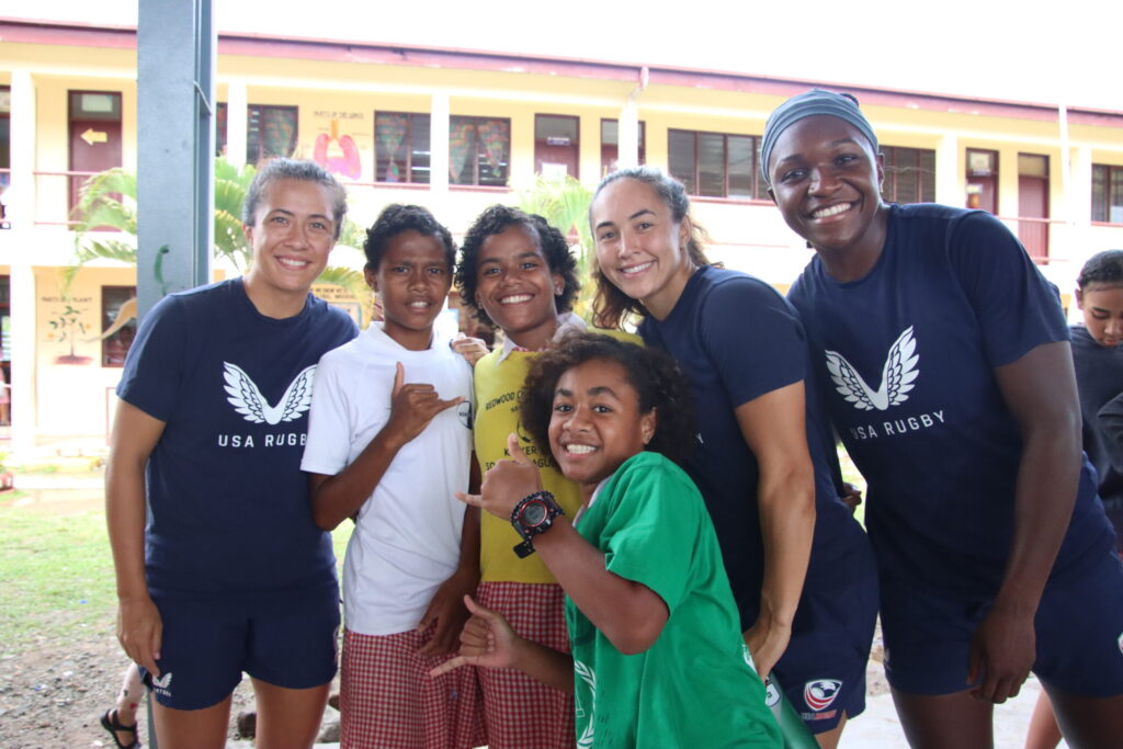 USA Women’s 7s Team Inspired by Fijian Rugby Passion during visit to Namaka Public School