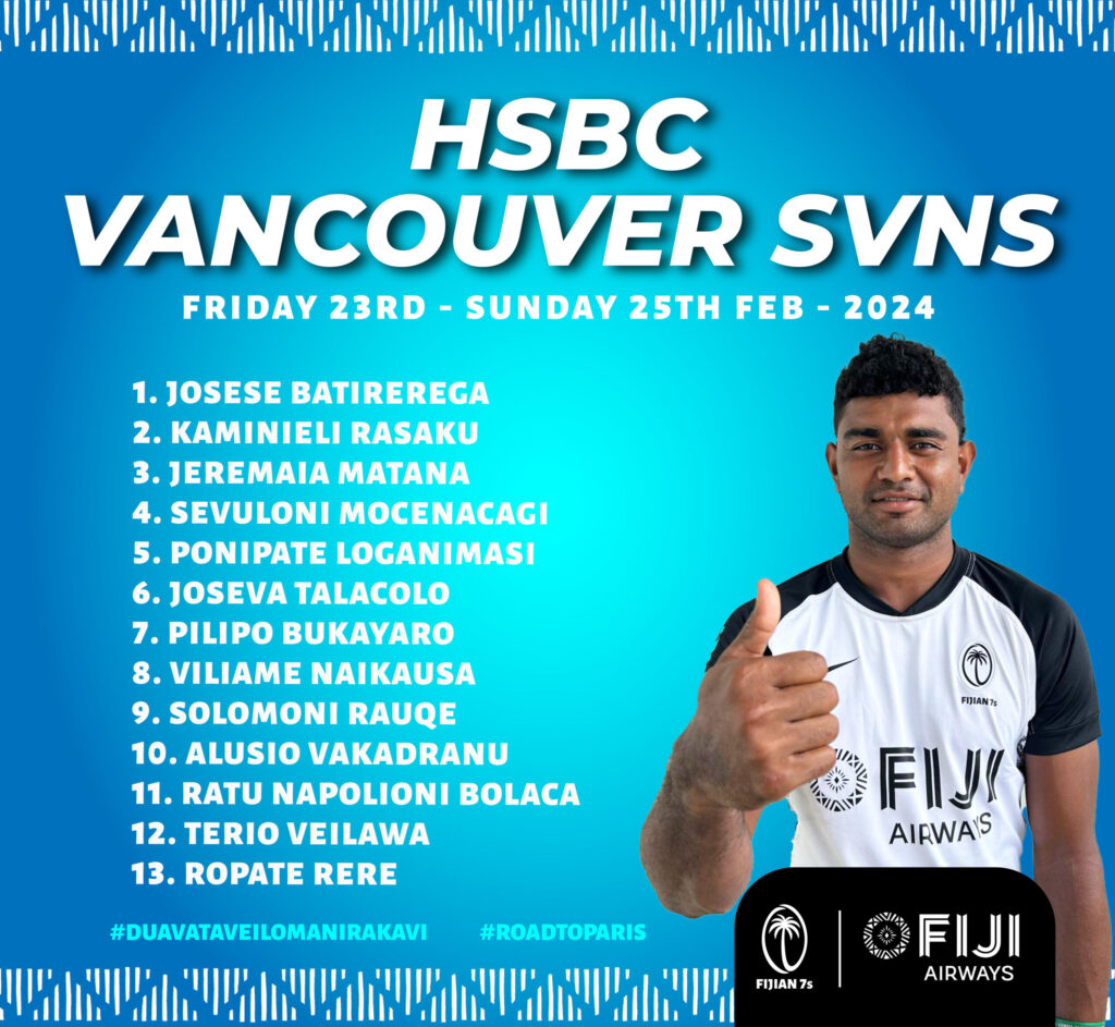 Fiji Rugby Announces Strong Fiji Airways Fijian 7s Squad for Vancouver & Los Angeles
