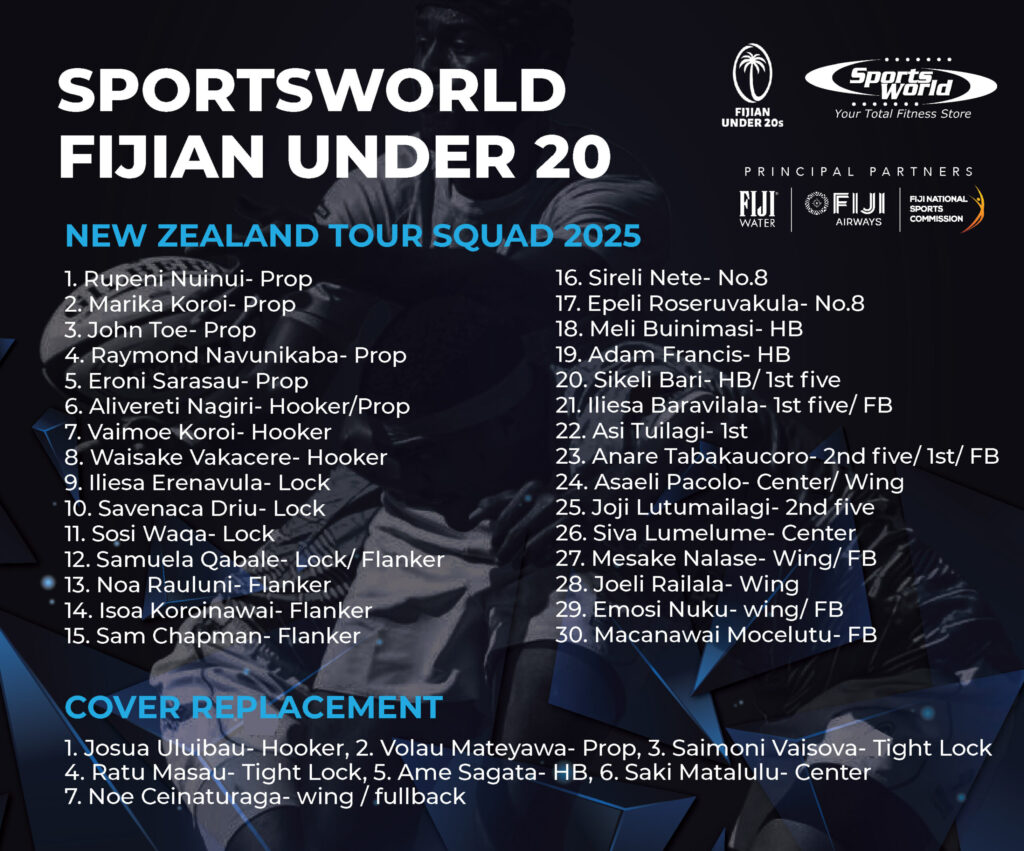 Announcement: Sports World Fijian Under-20 Tour Squad for New Zealand