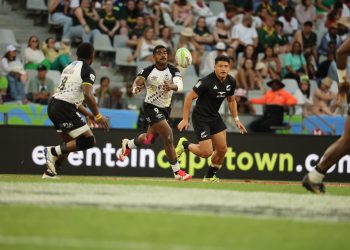 CAPE TOWN, ZAF - December 6: New Zealand versus Fiji in a men's Pool A match at the 2025 HSBC SVNS Cape Town at DHL Stadium on December 6, 2025 in Cape Town, South Africa. (Photo by Alex Ho / World Rugby)