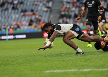 CAPE TOWN, ZAF - December 6: New Zealand versus Fiji in a men's Pool A match at the 2025 HSBC SVNS Cape Town at DHL Stadium on December 6, 2025 in Cape Town, South Africa. (Photo by Alex Ho / World Rugby)