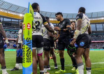 CAPE TOWN, ZAF - December 6: New Zealand versus Fiji in a men's Pool A match at the 2025 HSBC SVNS Cape Town at DHL Stadium on December 6, 2025 in Cape Town, South Africa. (Photo by Alex Ho / World Rugby)