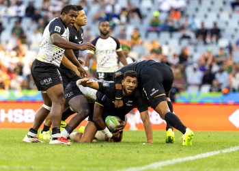 CAPE TOWN, ZAF - December 6: New Zealand versus Fiji in a men's Pool A match at the 2025 HSBC SVNS Cape Town at DHL Stadium on December 6, 2025 in Cape Town, South Africa. (Photo by Zach Franzen / World Rugby)