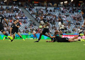 CAPE TOWN, ZAF - December 6: New Zealand versus Fiji in a men's Pool A match at the 2025 HSBC SVNS Cape Town at DHL Stadium on December 6, 2025 in Cape Town, South Africa. (Photo by Alex Ho / World Rugby)